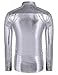 Coofandy Men's Metallic Shiny Nightclub Slim Fit Long Sleeve Button Down Party Shirts, Silver, Medium