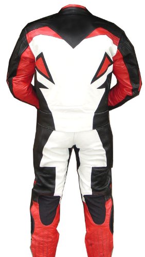 Perrini 2pc Motorcycle Racing Riding Leather Track Suit w/ Armor New Red/White/Black