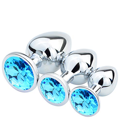 Dxhycc 3 Piece Jewelry Anal Plug, 3 Size Luxury Jewelry Design Fetish Anal Butt Plug Anal Trainer Toys Sex Toy Love Games for Experienced Users and Beginners Women Men (Light Blue)