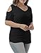 Allegrace Women's Plus Size Sexy V Neck Cold Shoulder Long Top Tees Casual T Shirt Black 3X