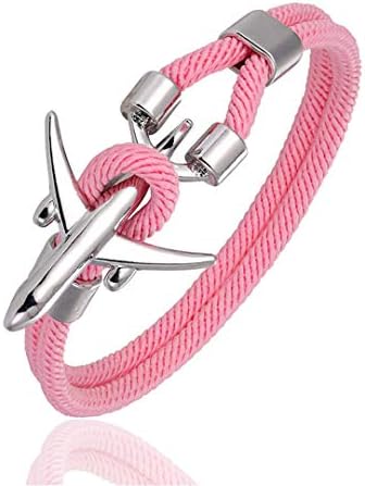 Airport Fashion Men Women Airplane Anchor Bracelets Charm Rope Chain Aviation Life Jewelry Pulseras Pink 21Cm
