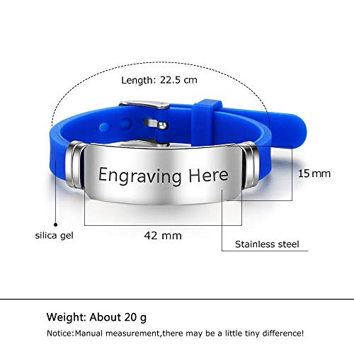 Free Engraving 9 Inches Silicone Adjustable Medical Bracelets Emergency ID Bracelets For Men Women Kids Stainless Steel Rubber Alert Bracelets (Blue)