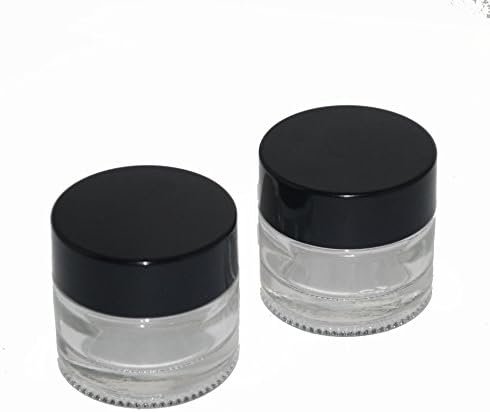 2 - Clear Glass Storage Jar Black Plastic Twist Off Lid 10-15ml