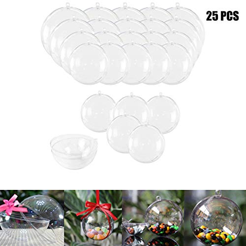 Haawooky 25 Sets Clear Fillable Ornaments Ball in 5 Different Size,DIY Plastic Acrylic Fillable Ball for Party Decor