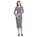 Cotase Women’s Bracelet Sleeve Scoop Neck Classic Bodycon Midi Dress (XL, Dark Grey)
