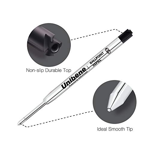 Unibene Parker Compatible Ballpoint Refills 12 Pack,1.0mm Medium Point-Black, Smooth Writing Replaceable German Ink Tactical Pen Refills for Parker Ballpoint/UZI Pen