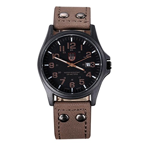 Clearance! Napoo Men's Classic Waterproof Date Leather Strap Sport Quartz Army Watch (C)