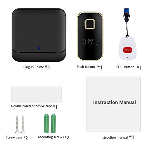 INTSUN Wireless Doorbell Kit, Door Bell Chime kit,Caregiver Call Button System -56 Melodies, 1 Receiver, 2 Push Buttons, Battery-Operated (included), 900 Feet Range, 5-Level of Adjustable Volume