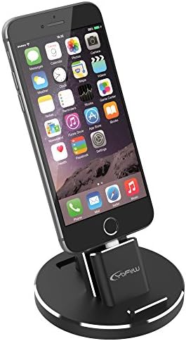 YFW Charging Dock for iPhone Charger Stand Docking Station for iPhone 8 8 Plus iPhone X Aluminum Charging Stand Desktop Cradle for iPhone 7,7 Plus, 6, 6 Plus, iPad, Including Charger Cable Black