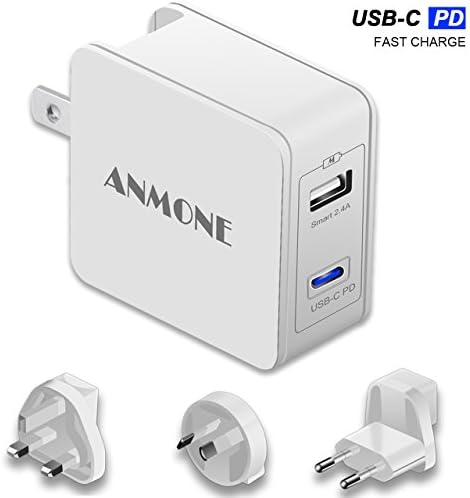 USB C PD Wall Charger, ANMONE 42W Type C Power Delivery (30W PD and 12W Smart Output) with EU UK US AU NZ JP Adapter for iPhone X/8 Plus/8, Macbook, Samsung S8, Note 8