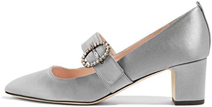 XYD Vintage Retro Mary Jane Shoes Closed Squared Toe Block Low Heels Dress Pumps For Women Size 11 Light Gray