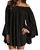 Forlisea Womens Sexy Off Shoulder Chiffon Ruffle Sleeve Shirt Blouse Mini Dress
