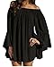 Forlisea Womens Sexy Off Shoulder Chiffon Ruffle Sleeve Shirt Blouse Mini Dress,Black XXL