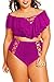 Women Plus Size Off Shoulder Ruffles Cut Out High Waist Bikini Sets Purple XXL