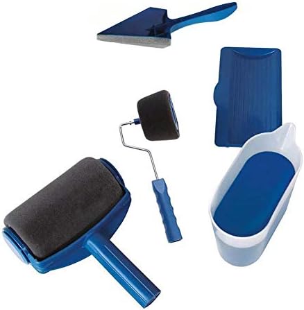 Jushi 1 Set Paint Runner Pro Roller Brush Painting Handle Tool Practical Wall Painting Decorative Tool Blue 6pcs