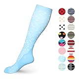 Graduated Compression Socks for Women & Men 20-30 mmHg - Moderate Compression Stockings For Running, Crossfit, Travel- Suits, Nurse, Maternity Pregnancy, Shin Splints (S/M, Blue & Flower)