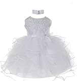 StylesILove Baby Girls Organza Rhinestuds Bow Sash Flower Girl Dress (3-4 Years, white)