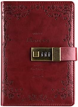 Vintage Writing Notebook, ABBER PU Leather School Notebook Journal Business Notebook, Writing Notebook Diary with Lock Travel Journals to Write in for Girls and Boys (Wine Red)