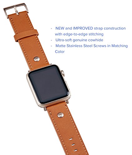 [Upgraded] TRUFFOL 22mm Genuine Leather Band for Apple Watch 42mm, Samsung Gear S3 Frontier & Classic, Huawei Watch 2 Classic - Quick Release Strap Wristband (Cognac Brown/Champagne Gold Buckle) - Thumbnail 2