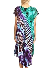 Sakkas Sofi Vestido de manga corta para mujer, bordado con tinte de corbata, color marrón