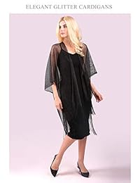 MissShorthair - Kimono largo metálico con borla para mujer con purpurina y parte frontal abierta