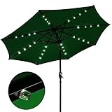 Yescom 9' Outdoor Solar Powered LED Umbrella 8 Ribs w/ 32 Lights for Patio Garden Deck Crank Tilt UV30 Green