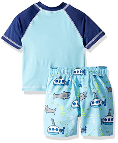 Wippette Toddler Boys' Short Sleeve Rashguard Set with Hat, Shark Aqua, 4T
