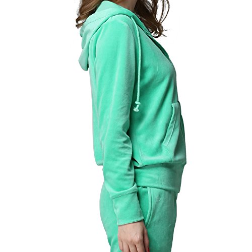 Godsen Women's Velour Hoodie Sweat Shirt and Pants Set (Medium, Green) - Thumbnail 5