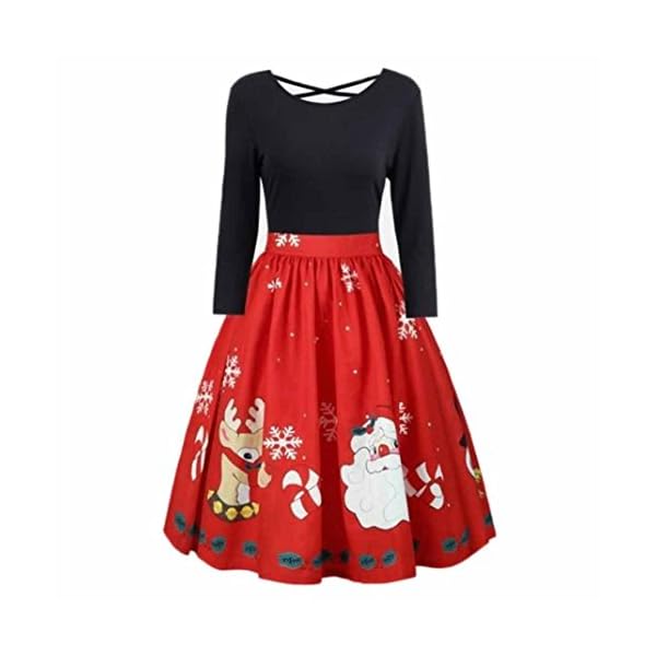 Elogoog Womens Ugly Christmas Reindeer Plus Size Long Sleeve Sexy Backless Swing Party Dress