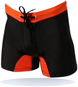 Ruefree Men's Swimming Trunks Swim Boxer Brief Shorts with Front Tie black-orange L