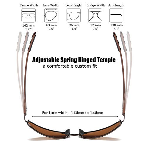 ZHILE Rectangular Polarized Sunglasses Anti Reflective Coating Lens Spring Hinge UV400 (Brown, Amber with AR COATING) - Thumbnail 7