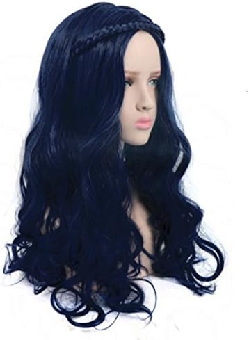 DAOTS Long Wavy Navy Blue Wig With Braids Synthetic Fiber Wigs For Child Kids Halloween Costume Party Cosplay (Navy Blue)
