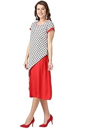 Jaipur Kurti - Vestido de rayón geométrico para mujer (rojo y blanquecino)