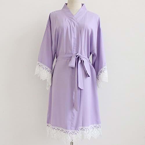 Lavender Women Kimono Robe(with lace trims)Bridesmaid