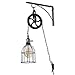 Rustic State Industrial Pulley Design Black Wall Sconce Pendant Lamp Kit with Wire Cage Shade, Iron Bracket, Pulley, 10