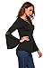 Easther Women’s Casual Cross Front Tunic Tops Deep V Neck Long Bell Sleeve T-Shirt Blouse (X-Large, Black)