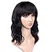 WIGNEE Women's Natural Black 12 Inch Wavy Human Hair Wig with Bangs