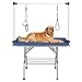 QAQA Professional Pet Dog Grooming Table with Adjustable Overhead Arm, 46” Heavy Duty Foldable Stainless Steel Table with Noose,No-Sit Haunch Holder and Mesh Tray