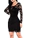 Miishare Women's Floral Lace Long Sleeve Bodycon Cocktail Party Dresses, Black, Medium