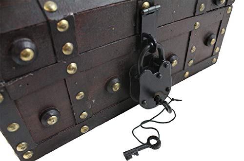 Well Pack Box Treasure Chest Pirate 11x 7x 6 Lock Skeleton Keys Doubloon Accents in Antique Cherry Stain (Small)