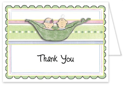 3D 2 Peas In a Pod Mixed Baby Thank You Cards - Set of 20