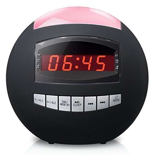 Raynic Bluetooth Digital Alarm Clock Radio AM/FM with Dual USB Charging Ports and Dimmable Night Light