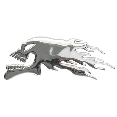 ZAIXU 2Pcs/Pair 3D Raise Ghost Flaming Skull Head Emblem Stickers 6"x2.56" Decal for Universal Car/Vehicle/ Motorcycle/Boat/ Cruisers/Chopper (Silver)