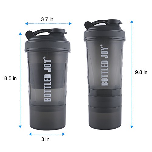3 in 1 Protein Shaker Bottle BPA-Free Sports Water Bottle With Twist and Lock Storage Leakproof Mix Shake Bottle 20 oz 600ml Gray