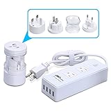 FlePow 1250W Power Strip+International Travel Outlet Plug Adapter(US to Euro/UK UK to USA/AU) Portable Global Converter with 2AC Outlets 4 USB Ports Travel Charger for iPhone, iPad, Samsung, Tablet