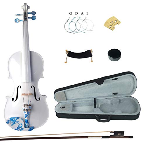 Kinglos 4/4 White Ebony Fitted Solid Wood Violin Kit with Case, Shoulder Rest, Bow, Rosin, Extra Bridge and Strings Full Size (JY005)