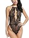 Avidlove Womens One Piece Lingerie Lace Bodysuit Deep V Teddy Mini Babydoll Black