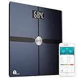 1byone Smart Bathroom Body Scale - Bluetooth Body Fat Scale with APP to Monitor 8 Essential Measurements, ITO Conductive Glass, FDA Approved Body Composition Analyzer Wireless BMI Weight Scale – Black