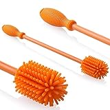 Antibacterial Silicone Bottle Brush | 12.5” Long Handle for Hard to Reach Spots | Ergonomic Baby Bottles Cleaning Brush | Cleaner & Scrubber for Water Bottle, Thermos, Vase, Flask & Glass Containers