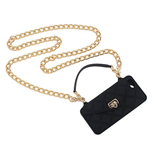 NEW-iPhone-7-Plus-Case-Purse-Case-fits-55-inch-iPhone-pursecase-Smartphone-Case-Wristlet-Clutch-and-Crossbody-Chain-Wallet-Purse-Case-Bundle-as-seen-on-Shark-Tank-Cute-iPhone-7-Case-Black-Gold